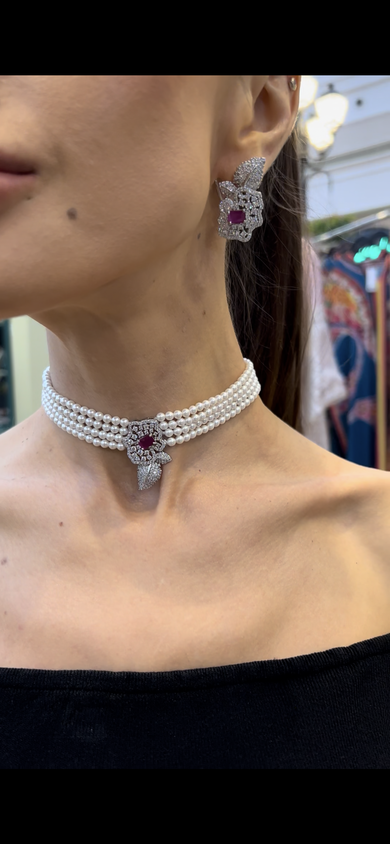 Ruby Blossom Pearl Choker Set