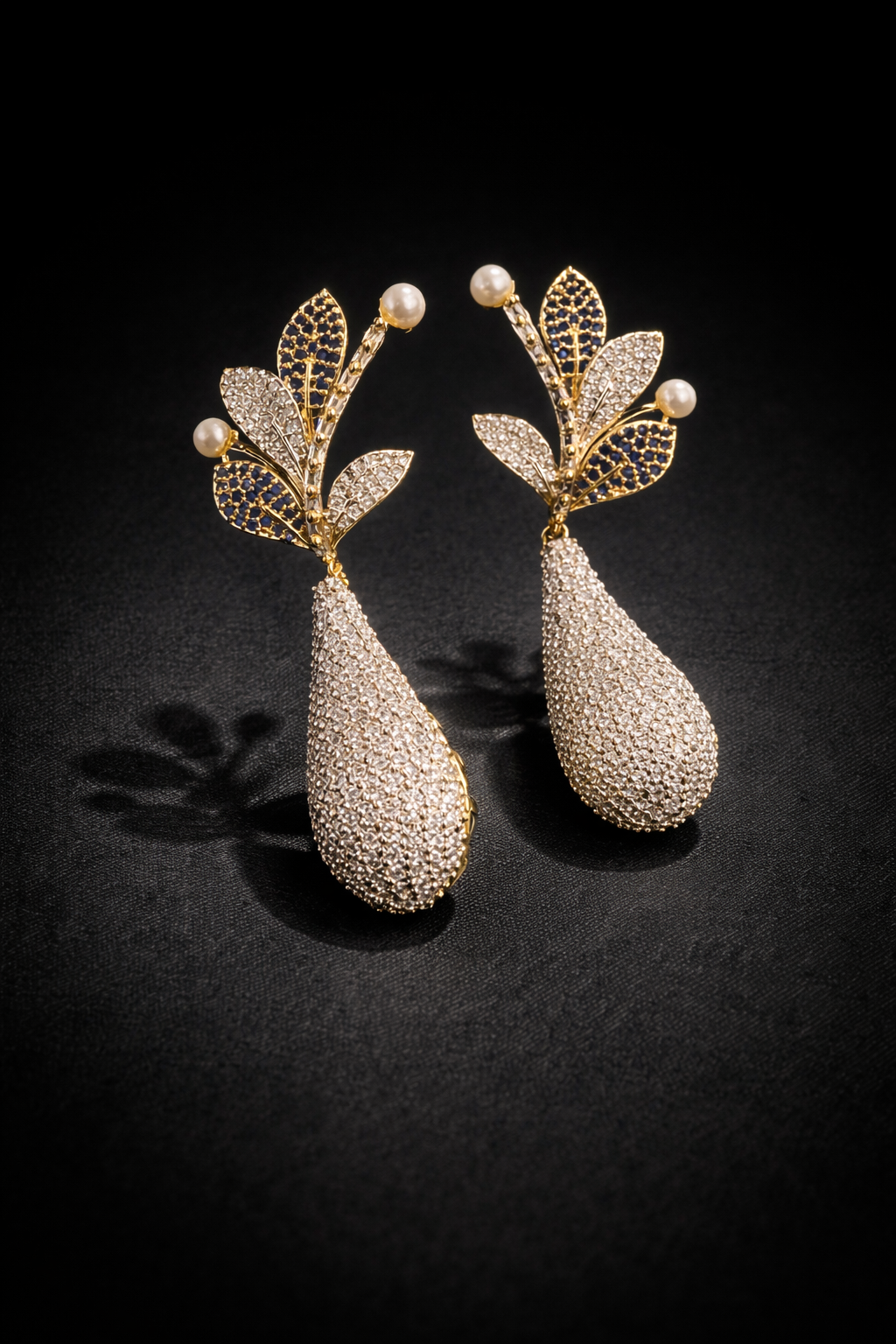 Royal Pearl Leaf gold Drop Earrings