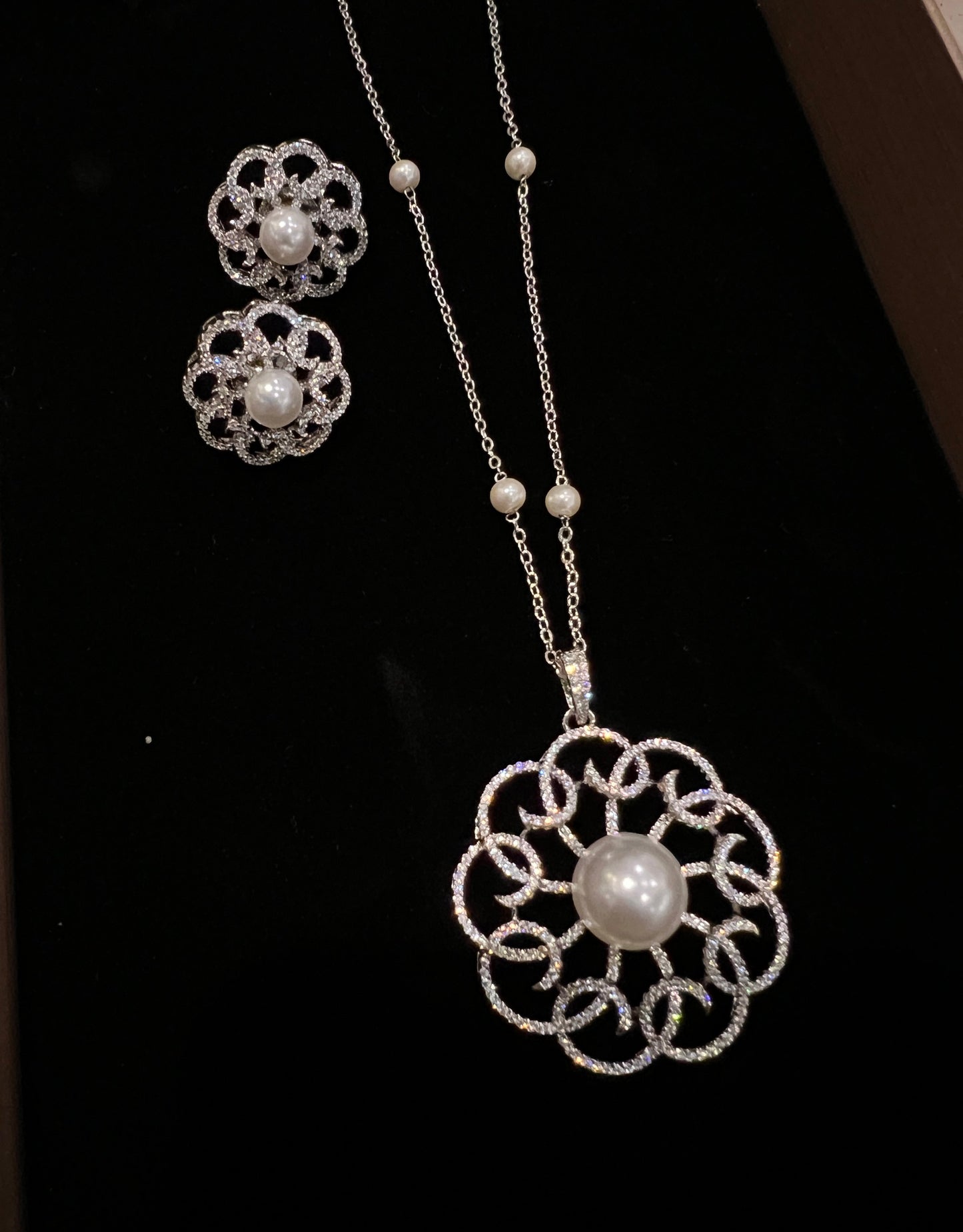 Pearl Floral Zircon Set – Necklace & Earrings