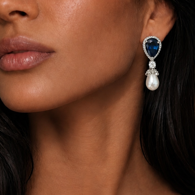 Blue Pearl Drop Earrings
