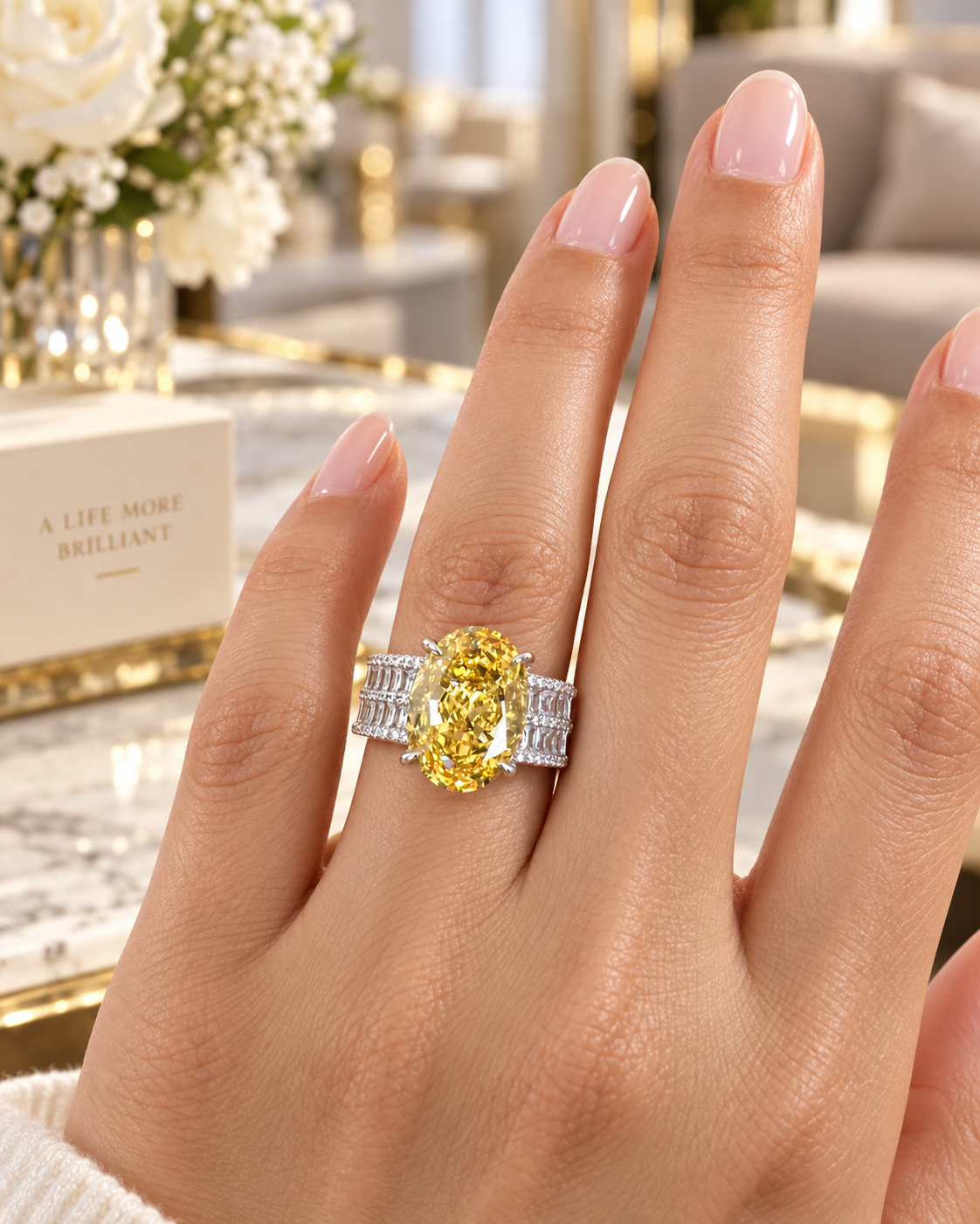 Modern Canary yellow Oval Statement Ring