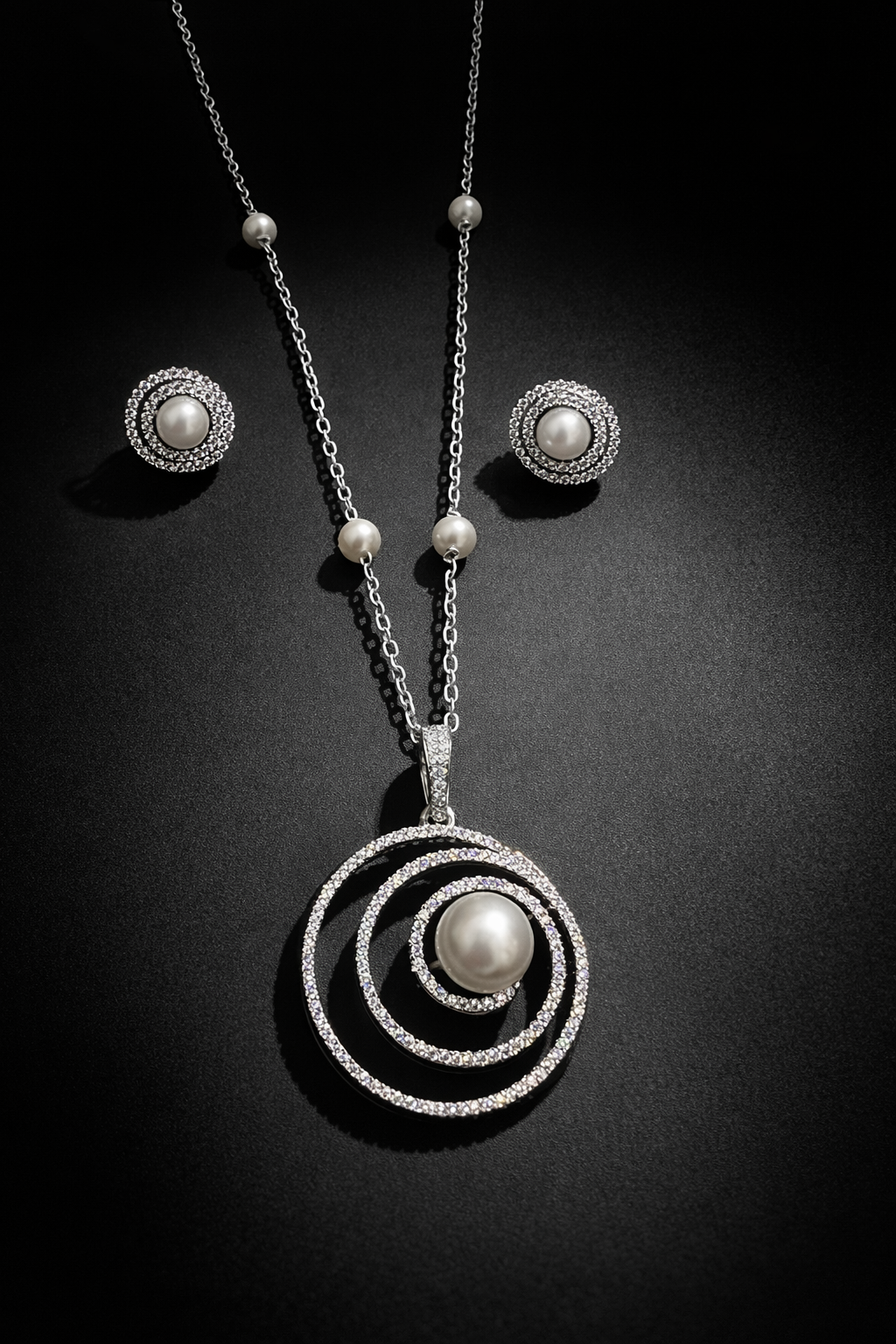 Pearl Spiral Necklace & Earrings Set