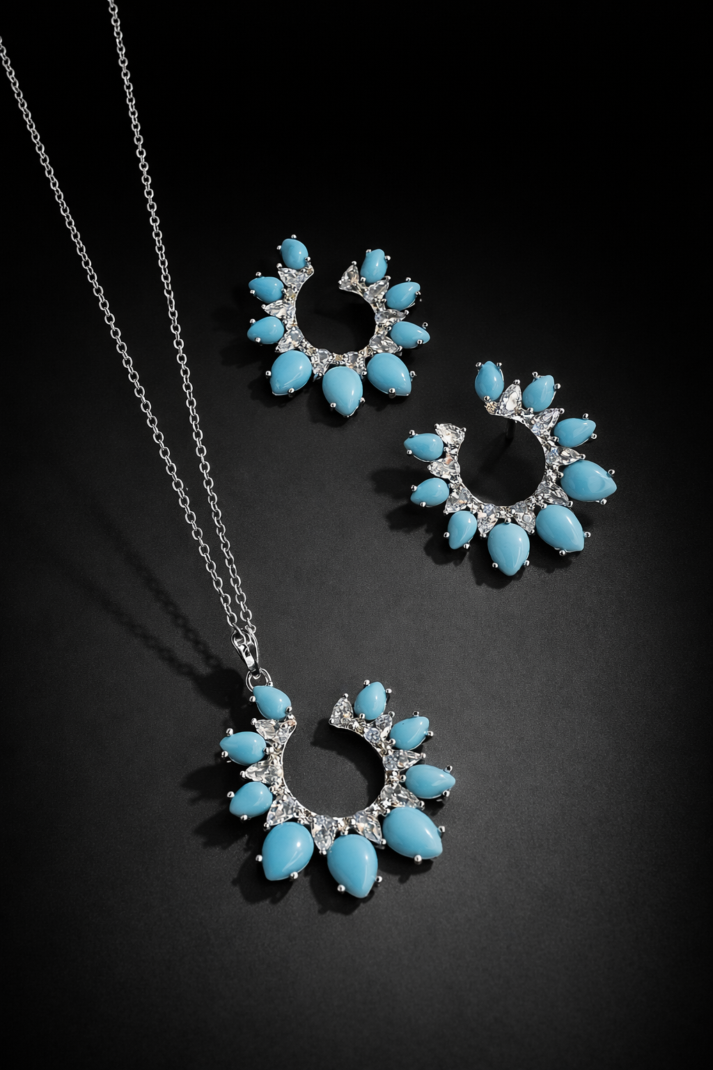 Emerald & Sapphire Crescent Set