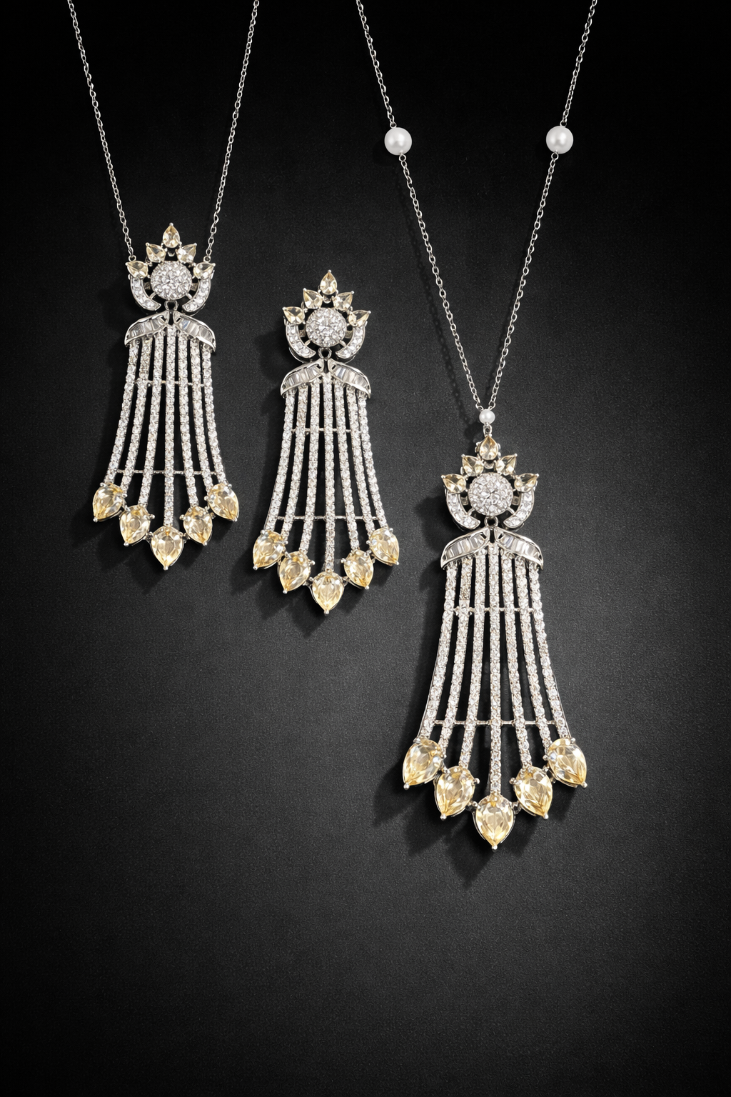 Yellow and silver Radiance Tassel Set(necklace length 35cm)