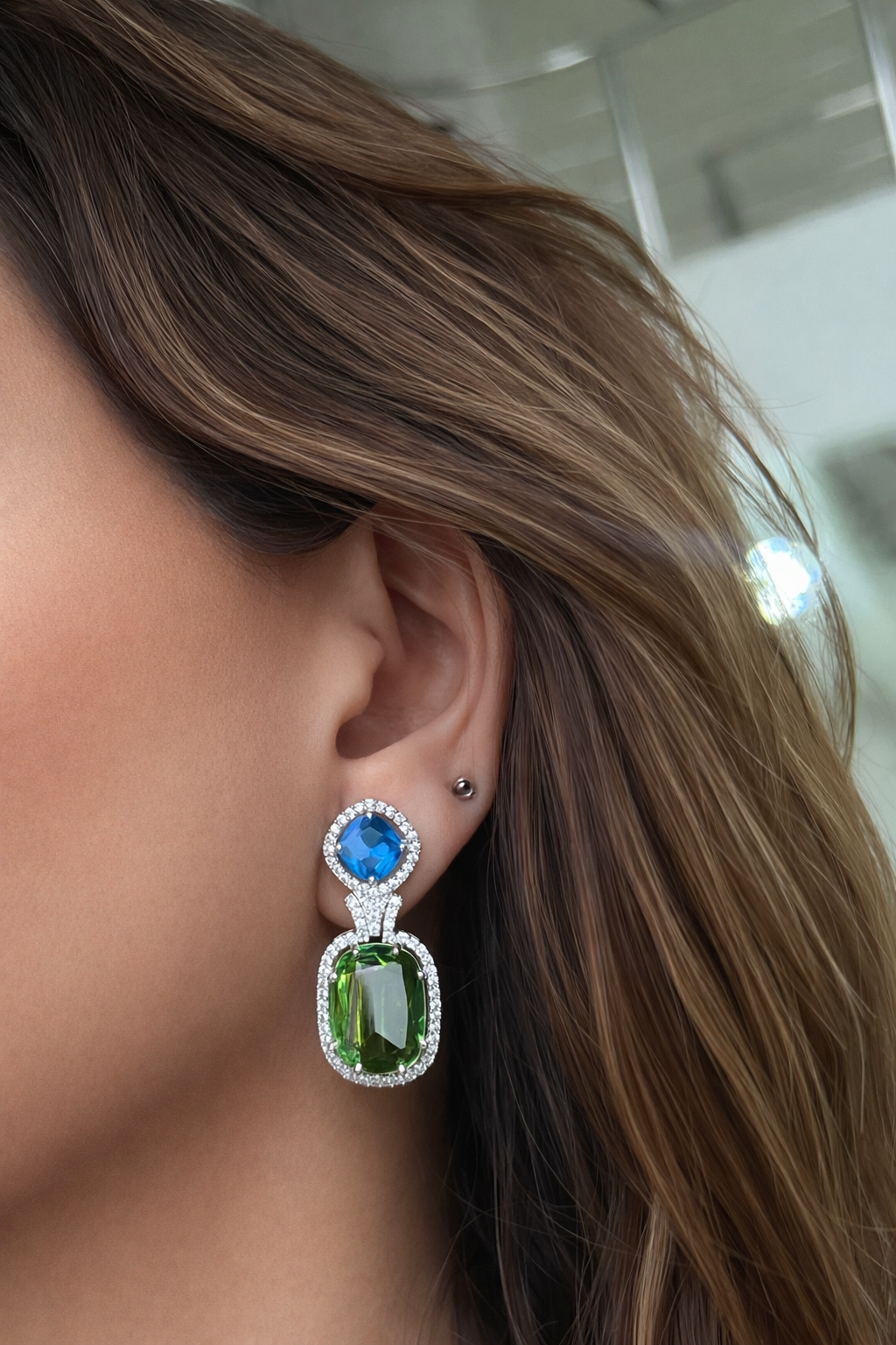 Dual Color Zircon Drop Earrings