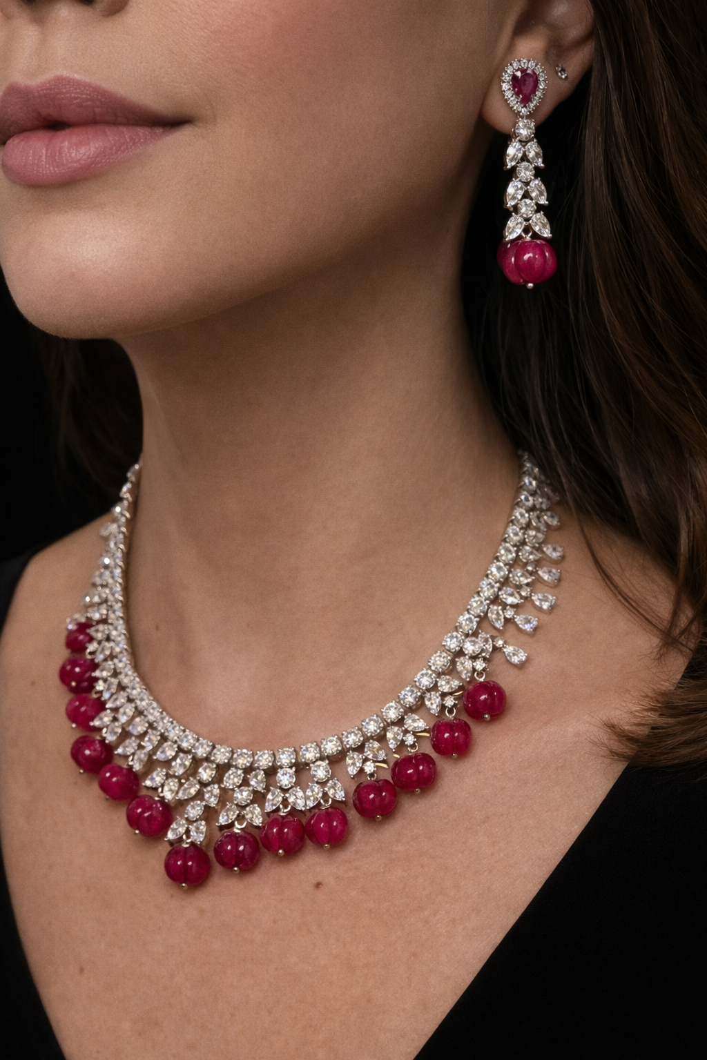 Ruby Drop Statement Set – Premium Zircon | Rhodium Plated