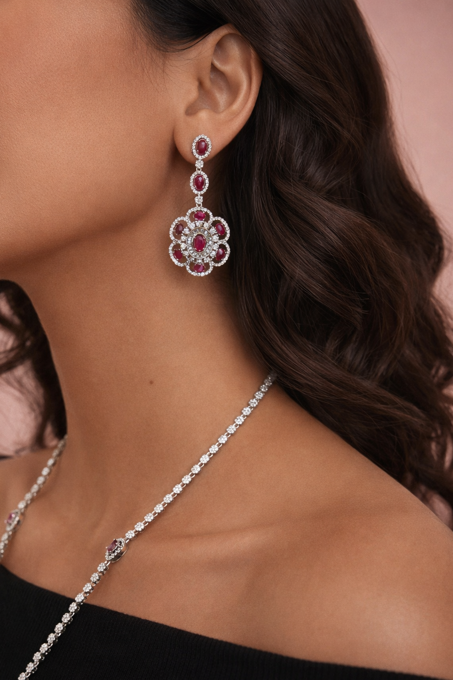 Ruby Floral Drop Necklace – Timeless Elegance