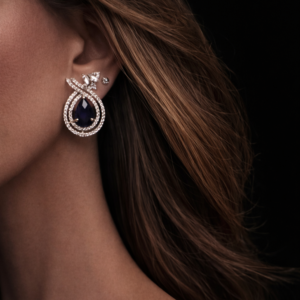 Elongated Eternity Sapphire Earrings