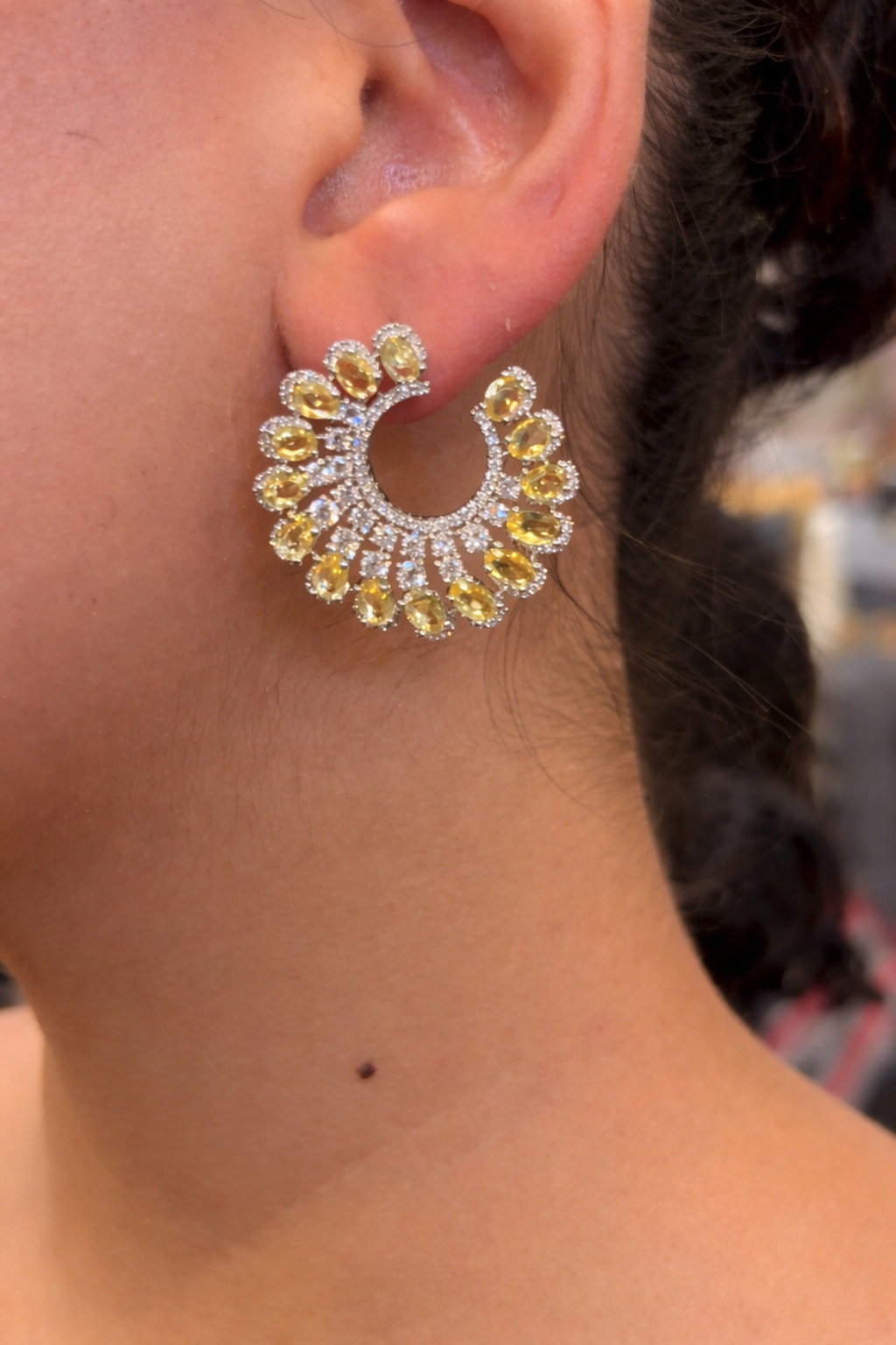 Crescent Halo Zircon Earrings