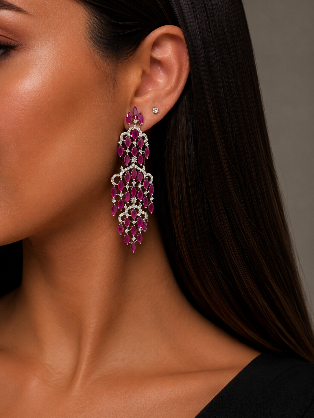 Midnight Ruby Cascade Earrings