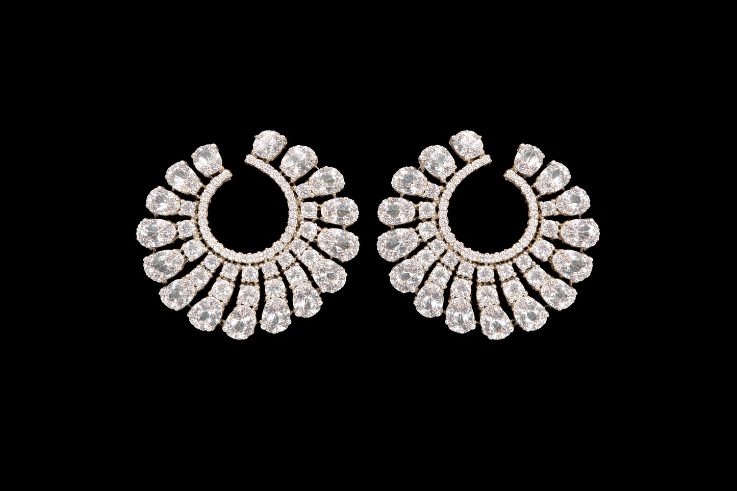 Crescent Halo Zircon Earrings