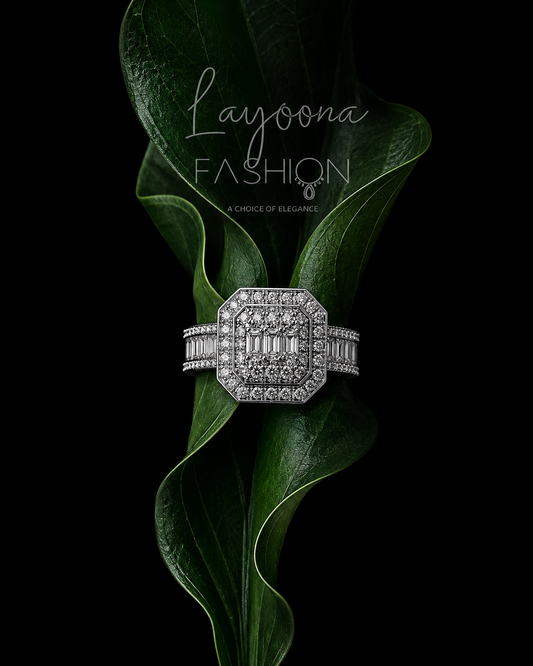 Emerald with baguette Halo Statement Ring