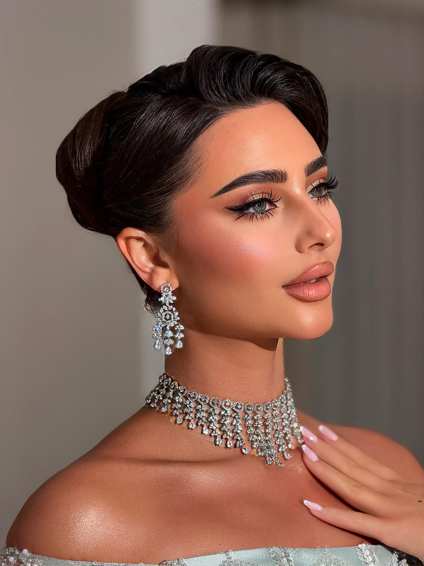 Luxury Cascading necklace & Earrings Set – Rhodium Plated