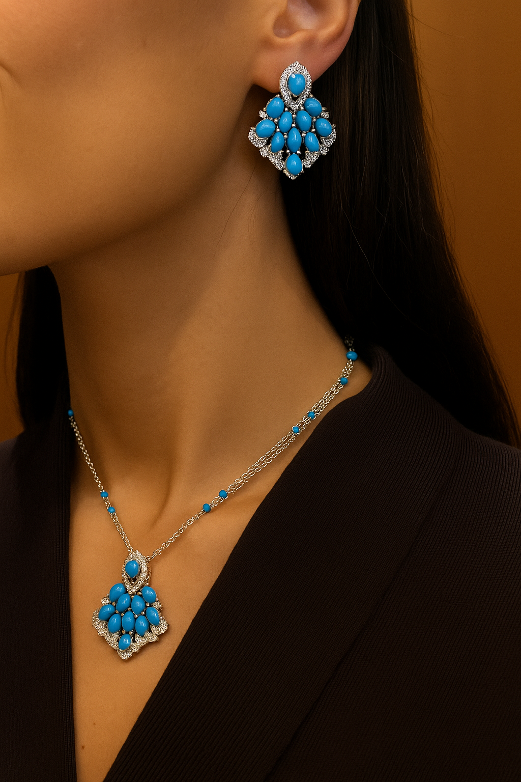 Set of earrings and necklace