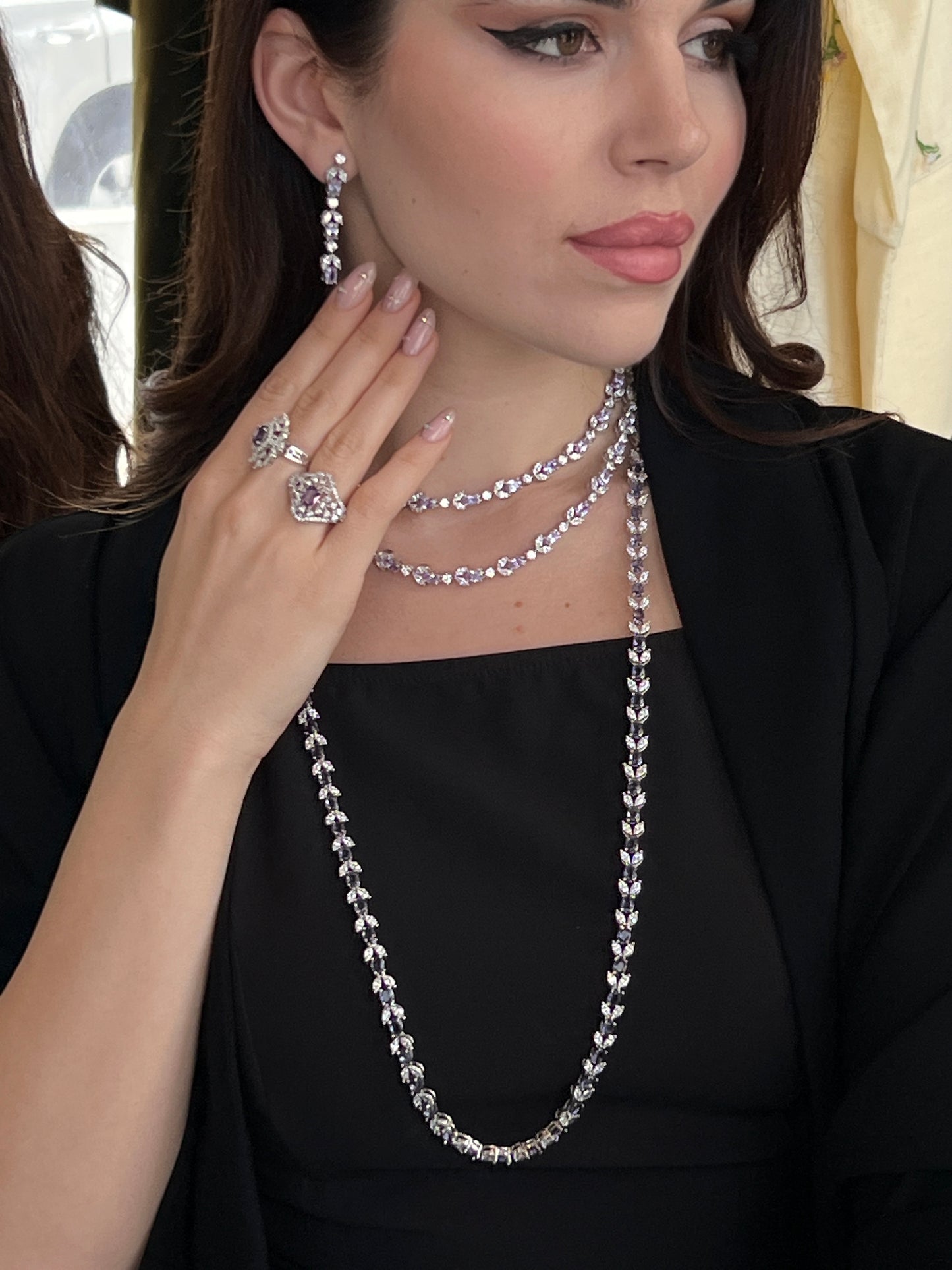 Long set of necklace and earrings you can double layer or keep it long