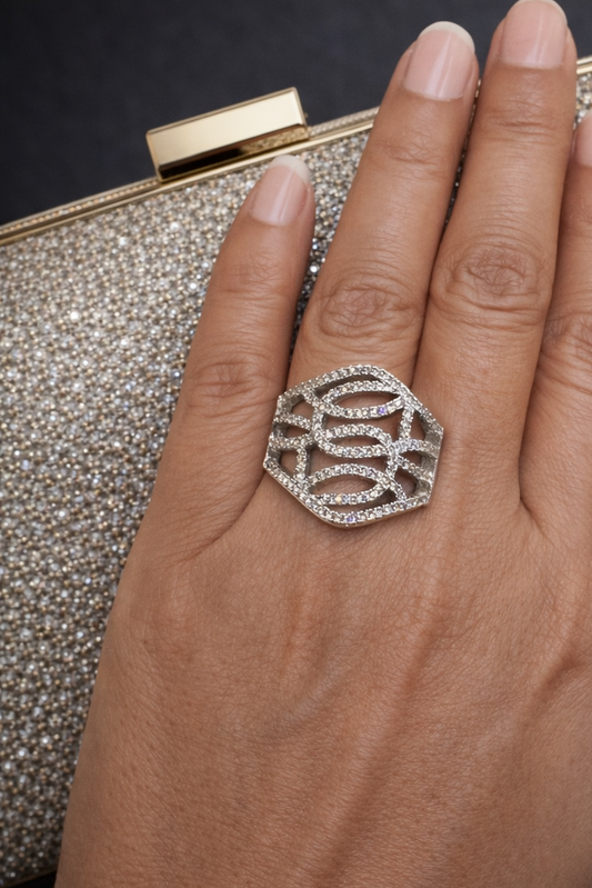 Zircon Infinity Lace Statement Ring