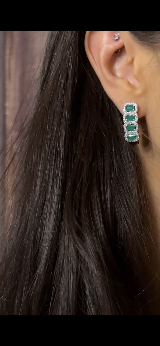 Halo Rectangle Zircon Hoop-Style Earrings