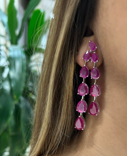 Fuchsia Marquise Zircon Statement Drop Earrings