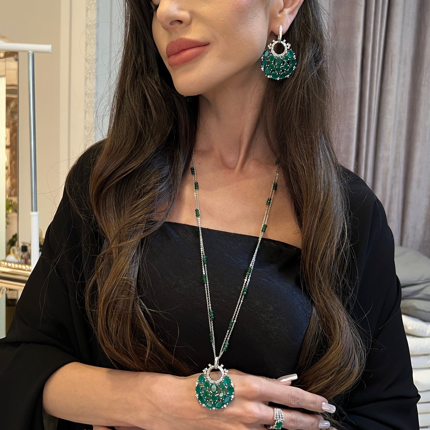 Emerald Cascade Pendant Set