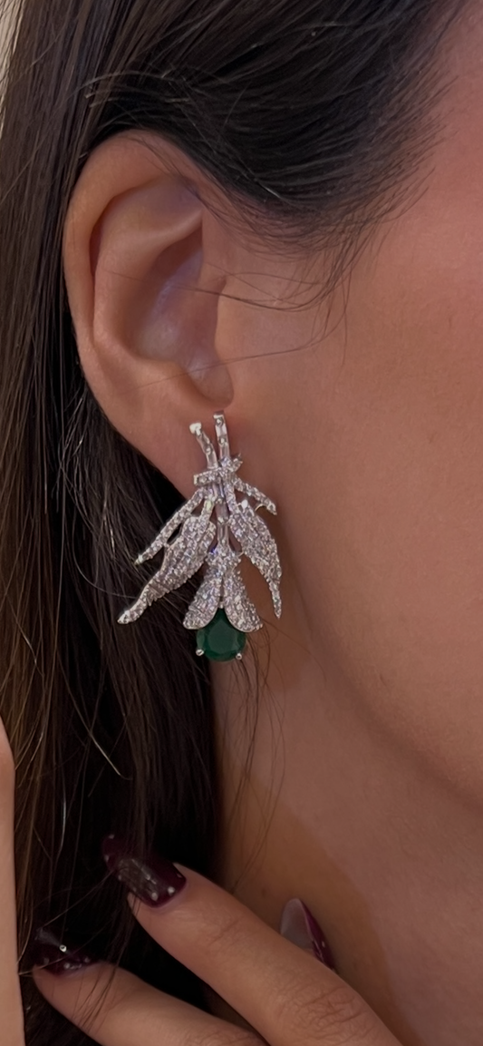 Tulip-Inspired Zircon Drop Earrings with Turquoise Accent