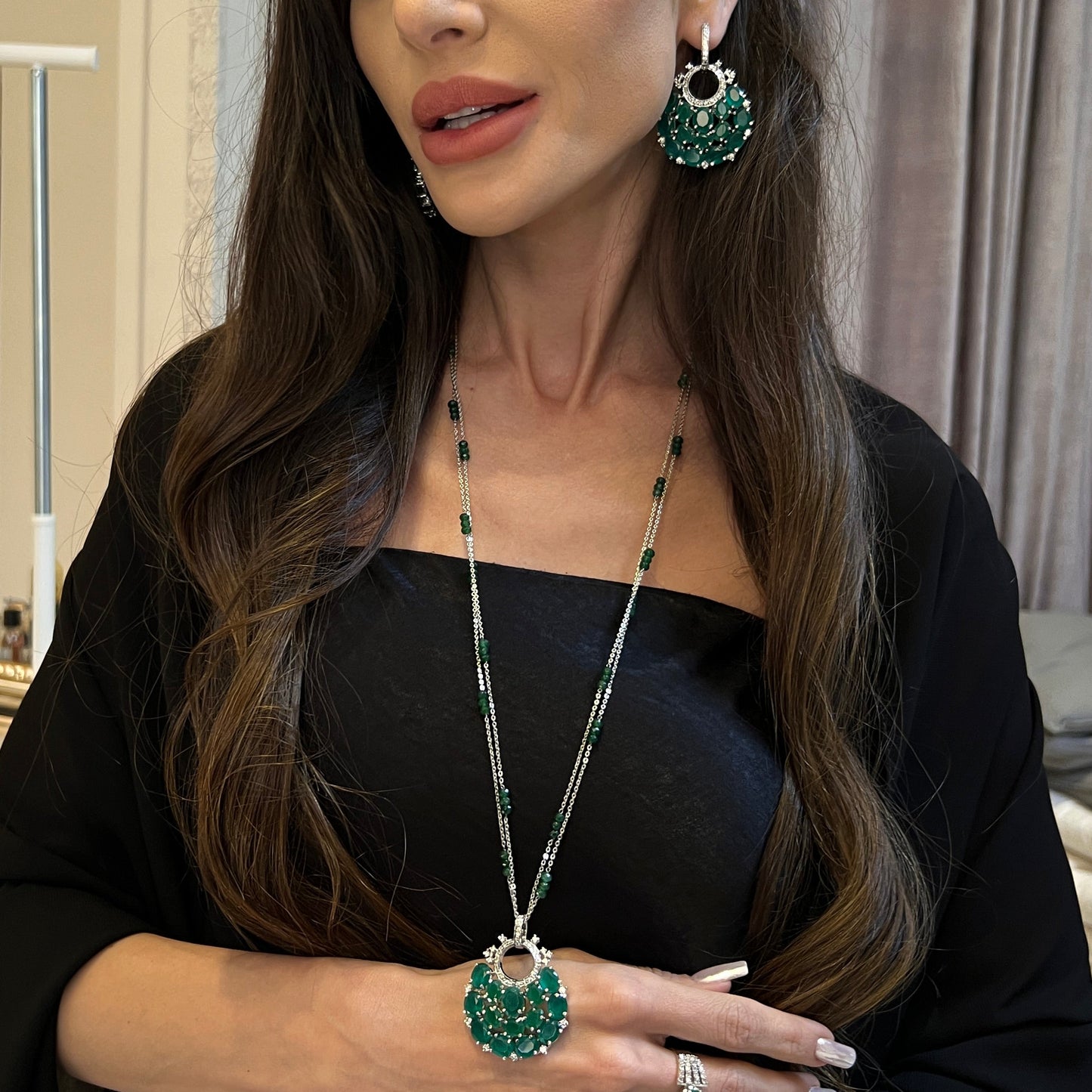 Emerald Cascade Pendant Set