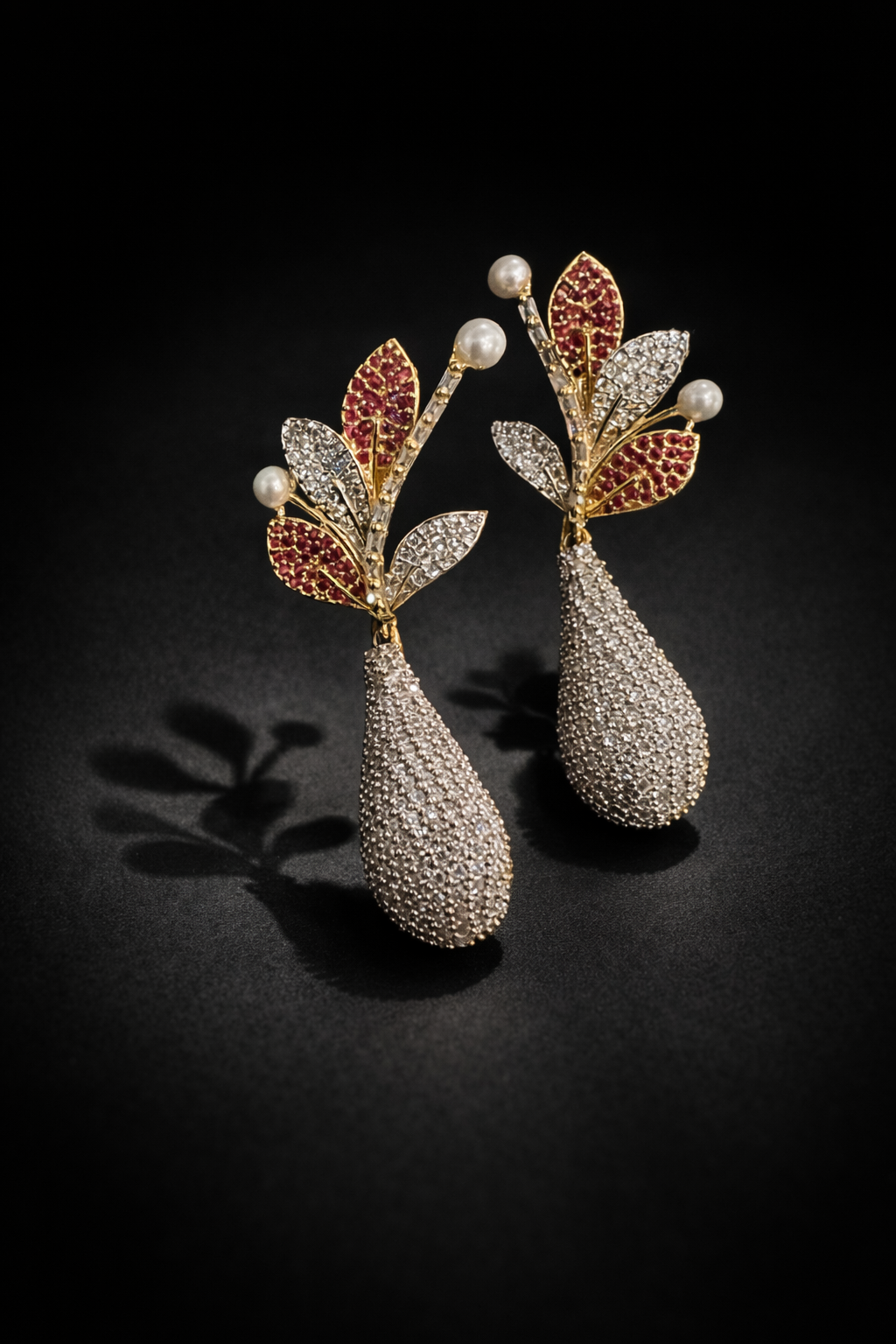 Royal Pearl Leaf gold Drop Earrings