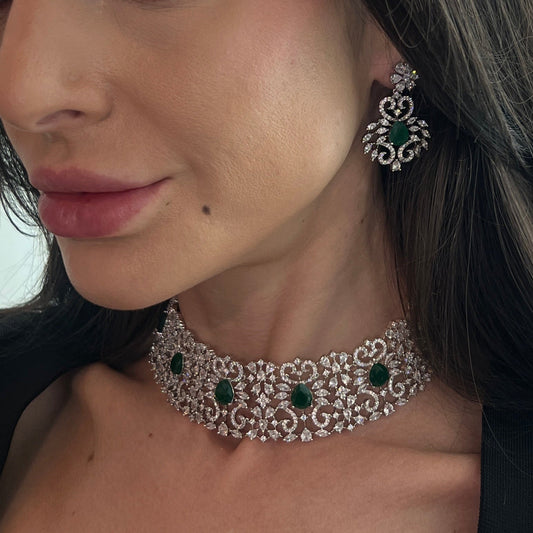 Emerald Royale Choker Set
 with earrings