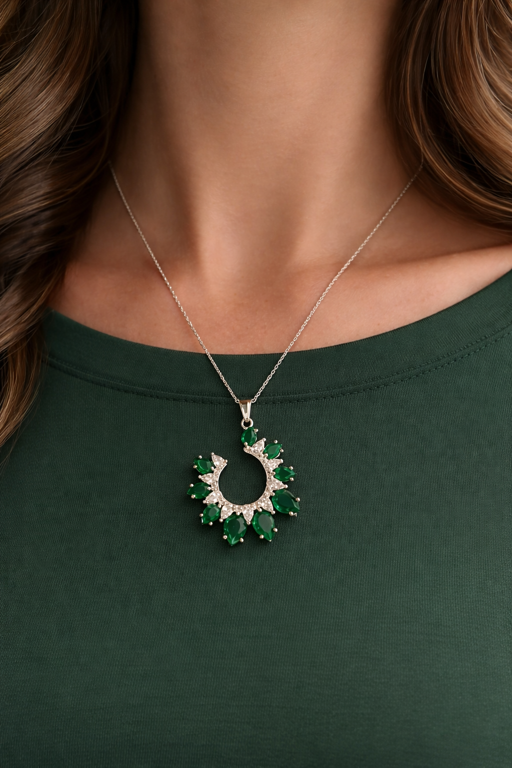 Emerald & Sapphire Crescent Set