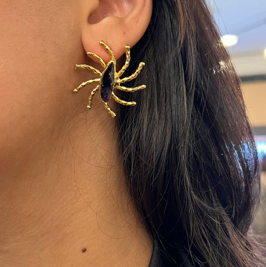 Golden Arachnid Statement Brass Earrings