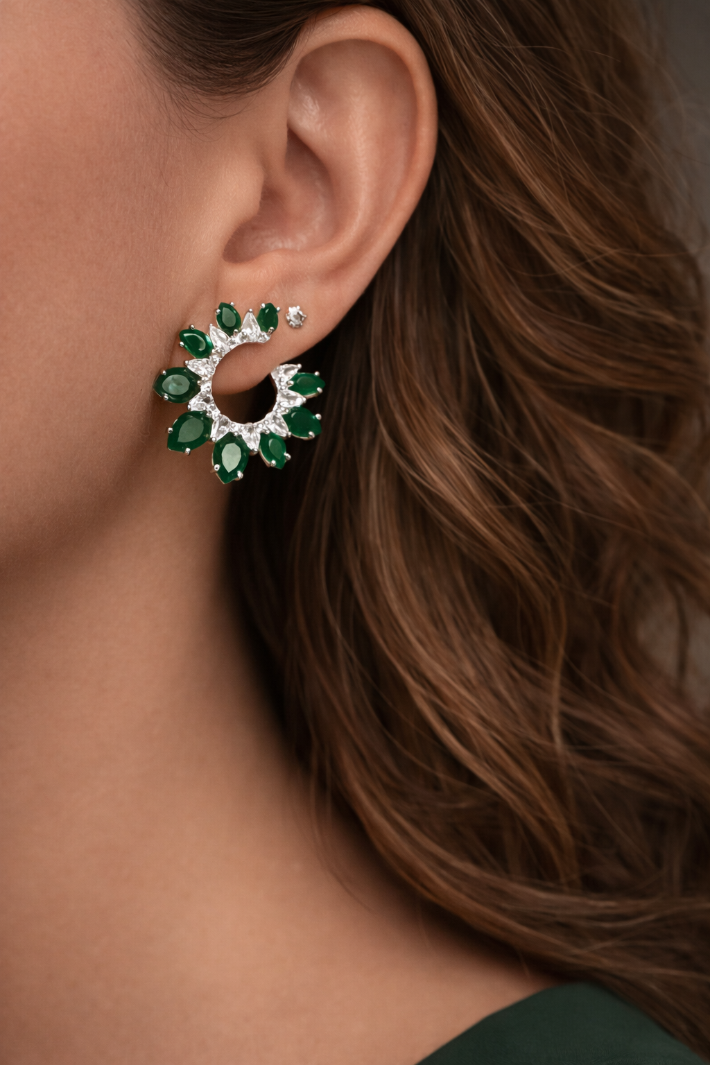 Emerald & Sapphire Crescent Set