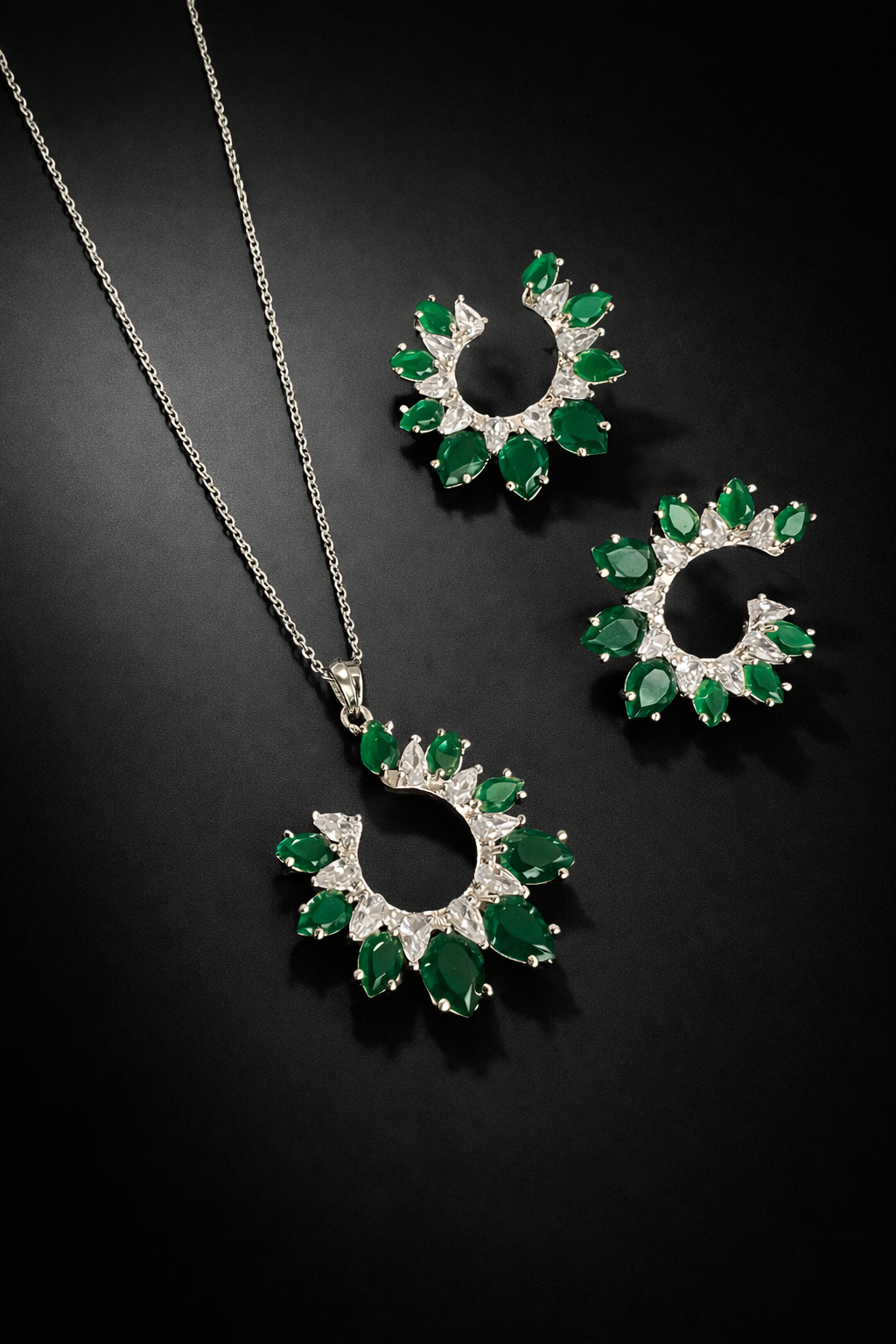 Emerald & Sapphire Crescent Set