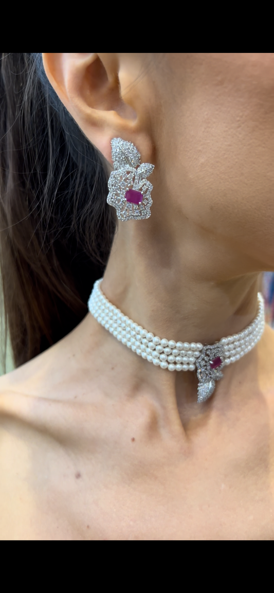 Ruby Blossom Pearl Choker Set