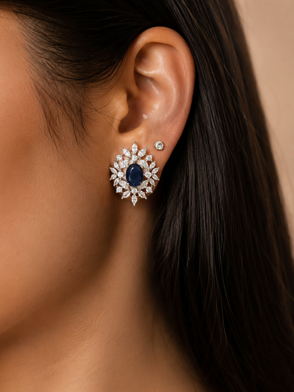 Sapphire blue Bloom Stud Earrings