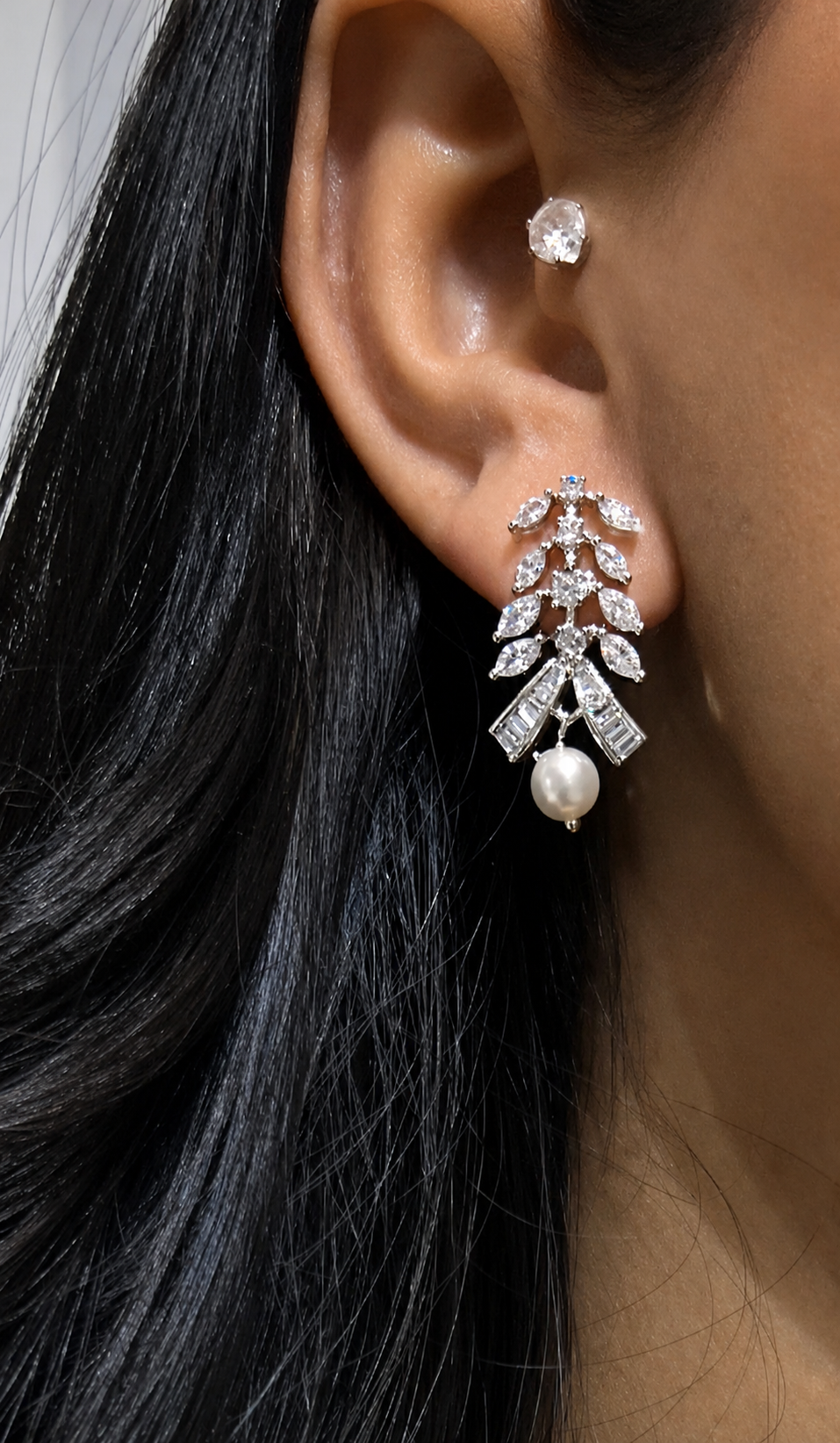 Leaves with Pearl Drop Earrings