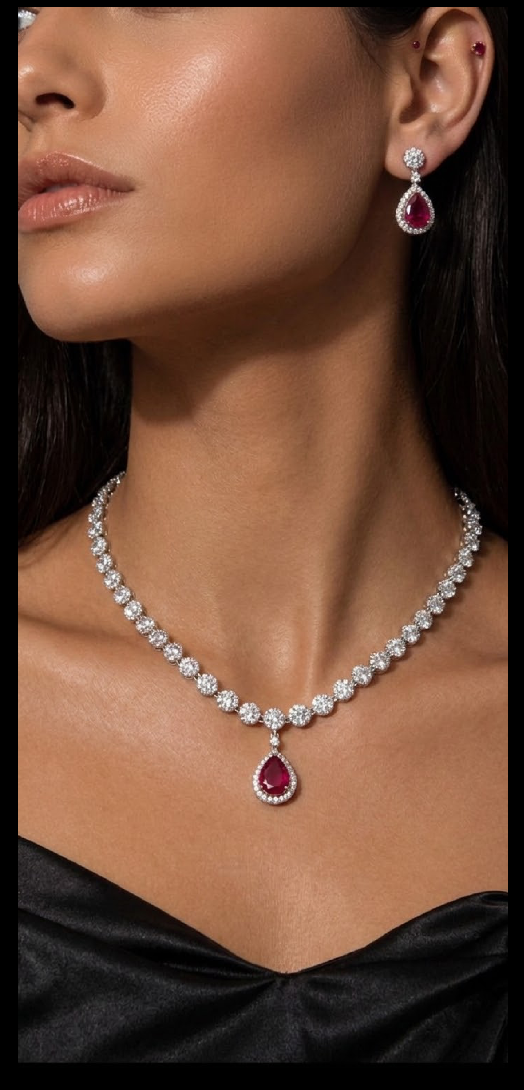 The Regal Ruby Teardrop Necklace & Earring Set