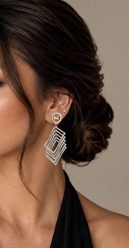 Glamorous Geometric citrine Drop Earrings