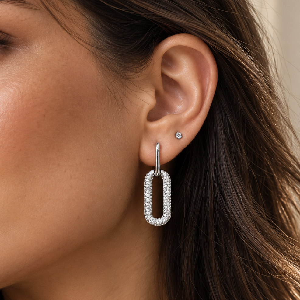 Modern Pavé Link Drop Earrings