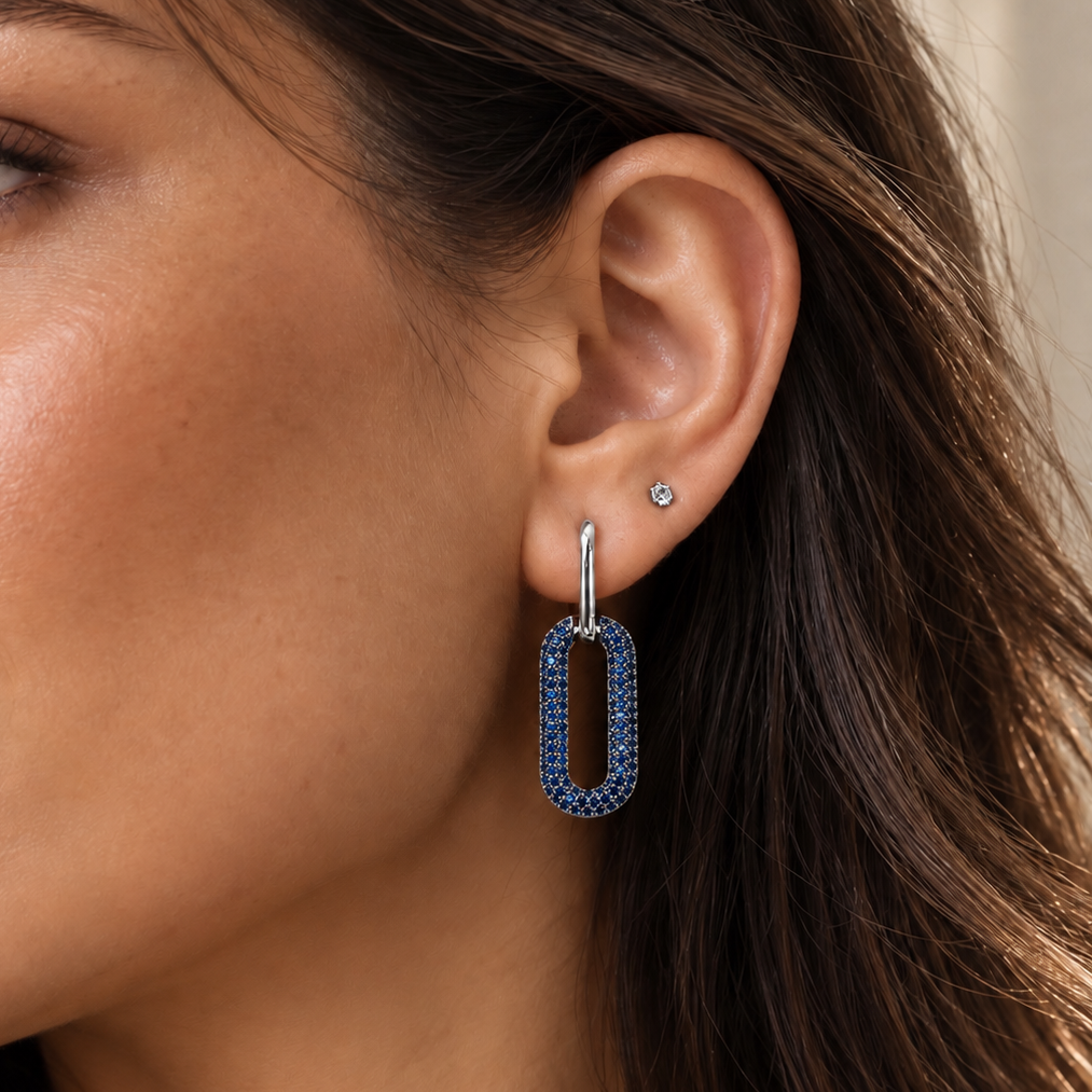 Modern Pavé Link Drop Earrings