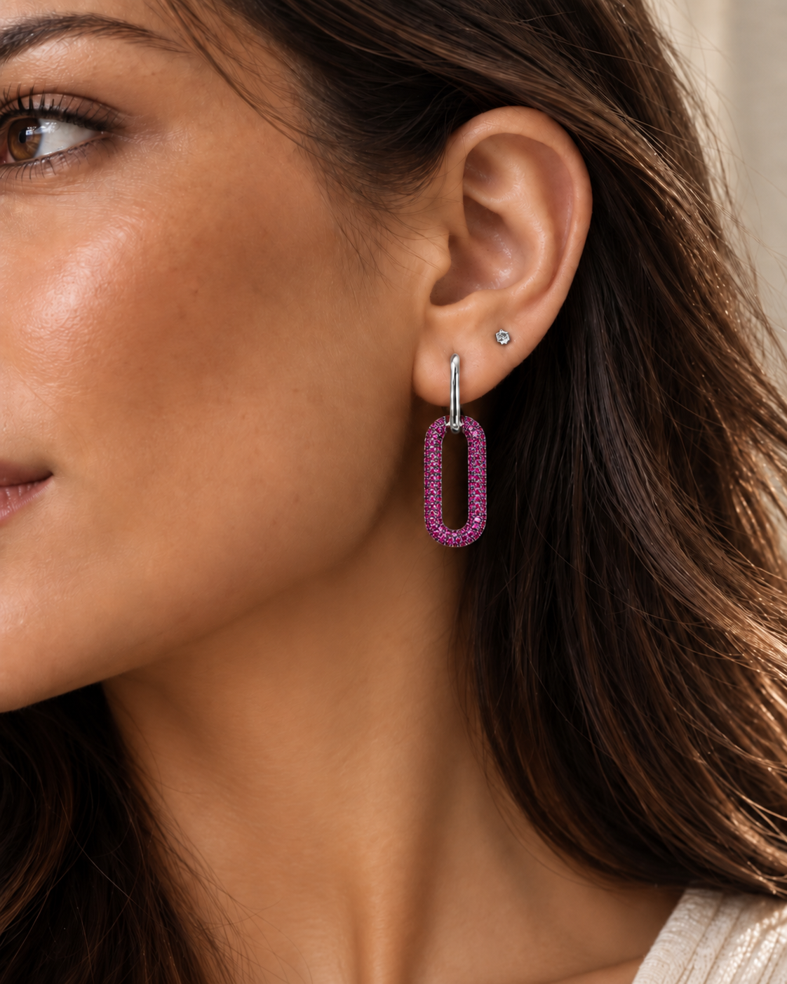 Modern Pavé Link Drop Earrings