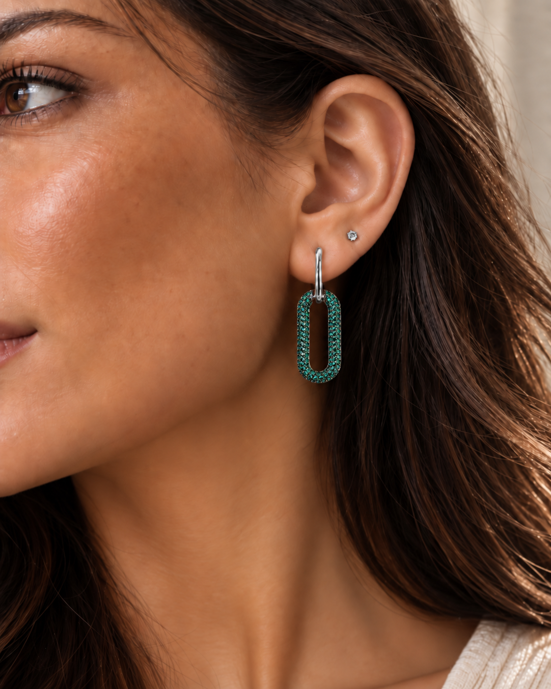 Modern Pavé Link Drop Earrings