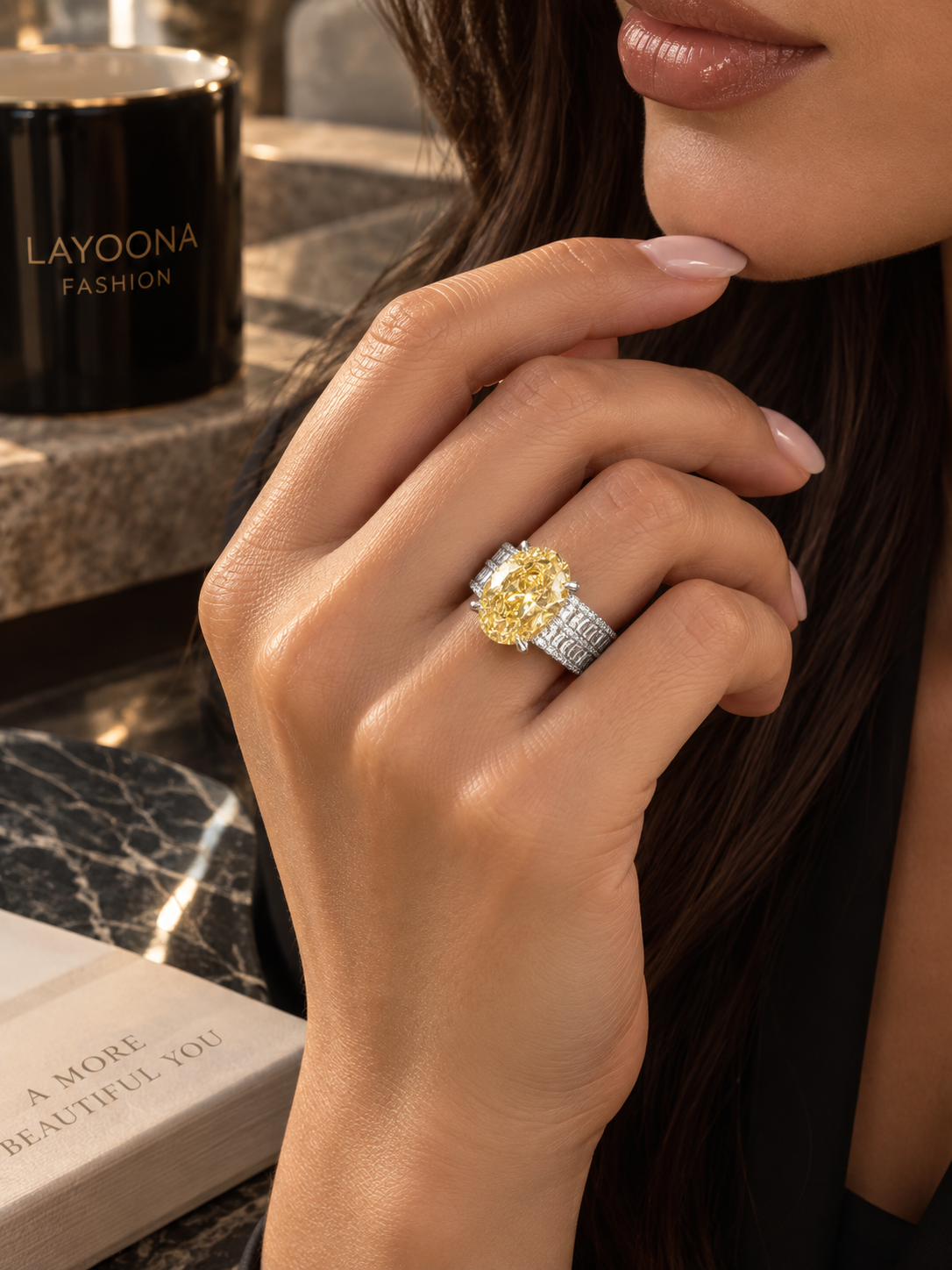 Modern Canary yellow Oval Statement Ring