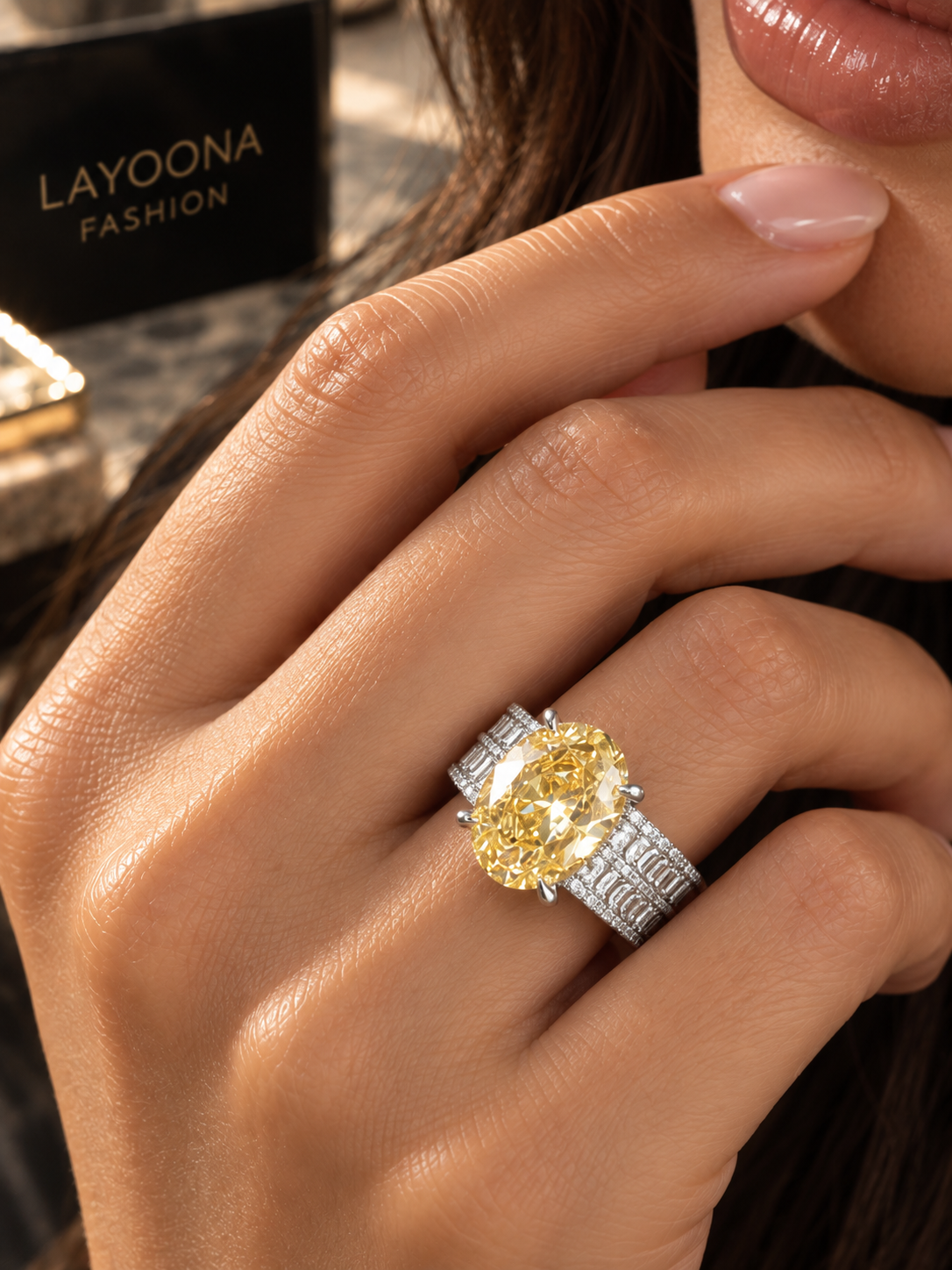 Modern Canary yellow Oval Statement Ring