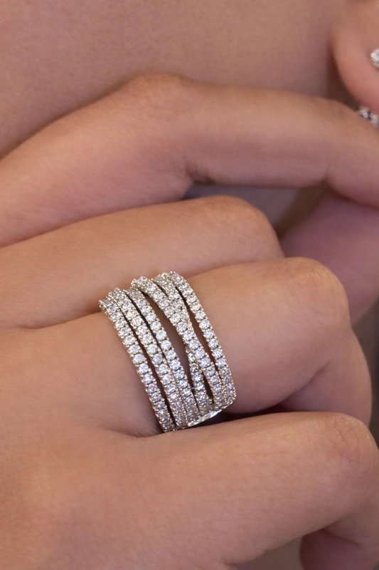 Multi-Row Pavé Zircon Statement Ring