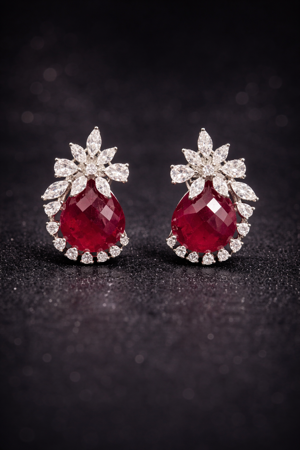 Scarlet Bloom Zircon Stud Earrings