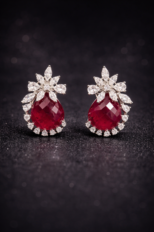 Scarlet Bloom Zircon Stud Earrings