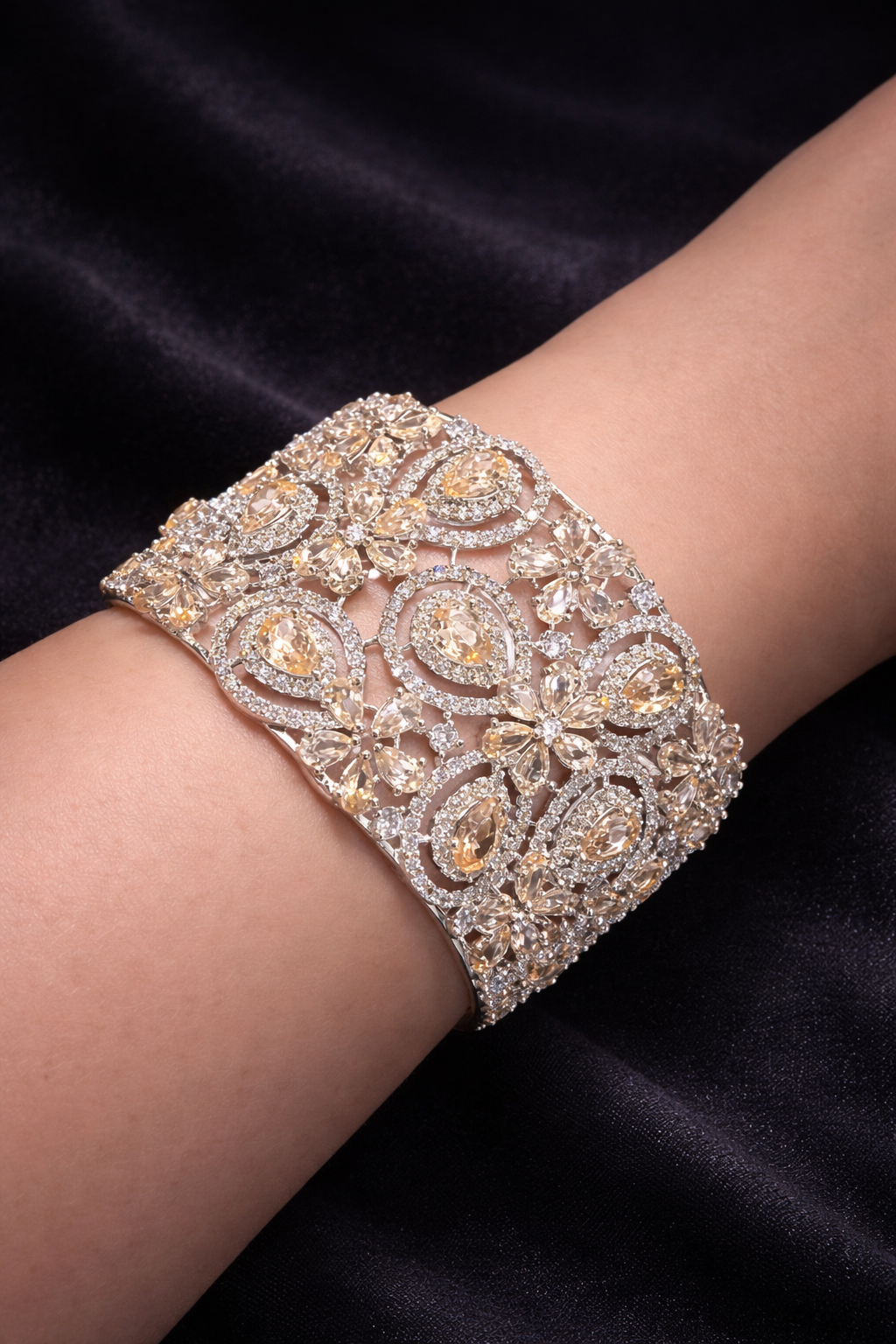 Citrine Floral Cuff adjustable open from back