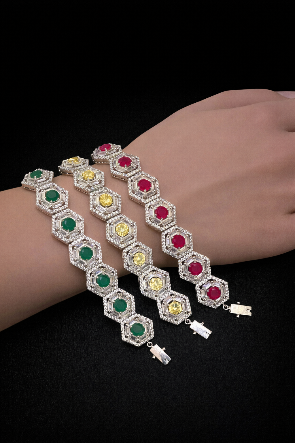Hexagon Halo Zircon Bracelet Collection
