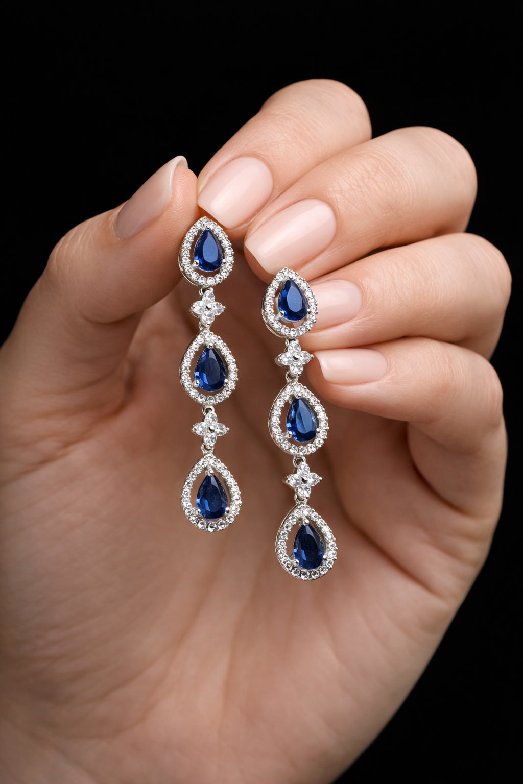 Sapphire Teardrop Long Necklace set with earrings