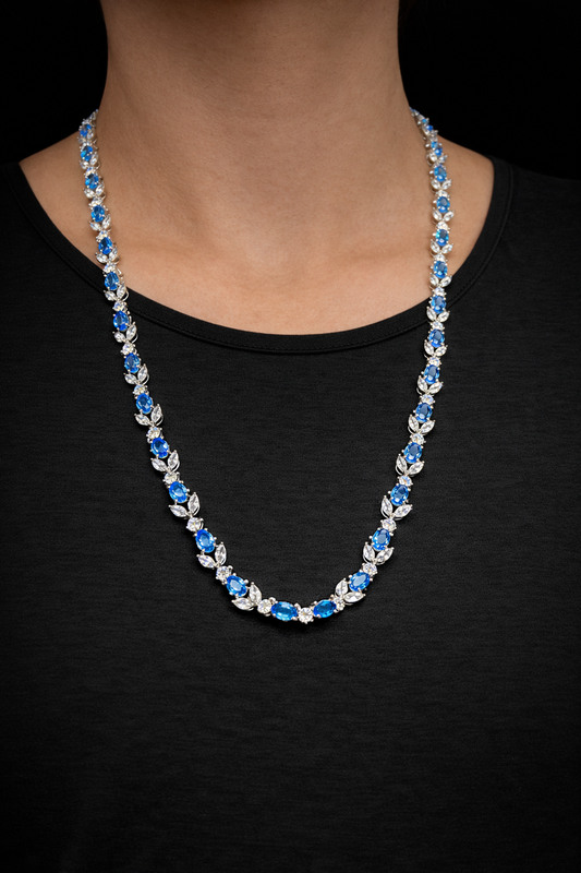 Ocean Blue Zircon Long Necklace