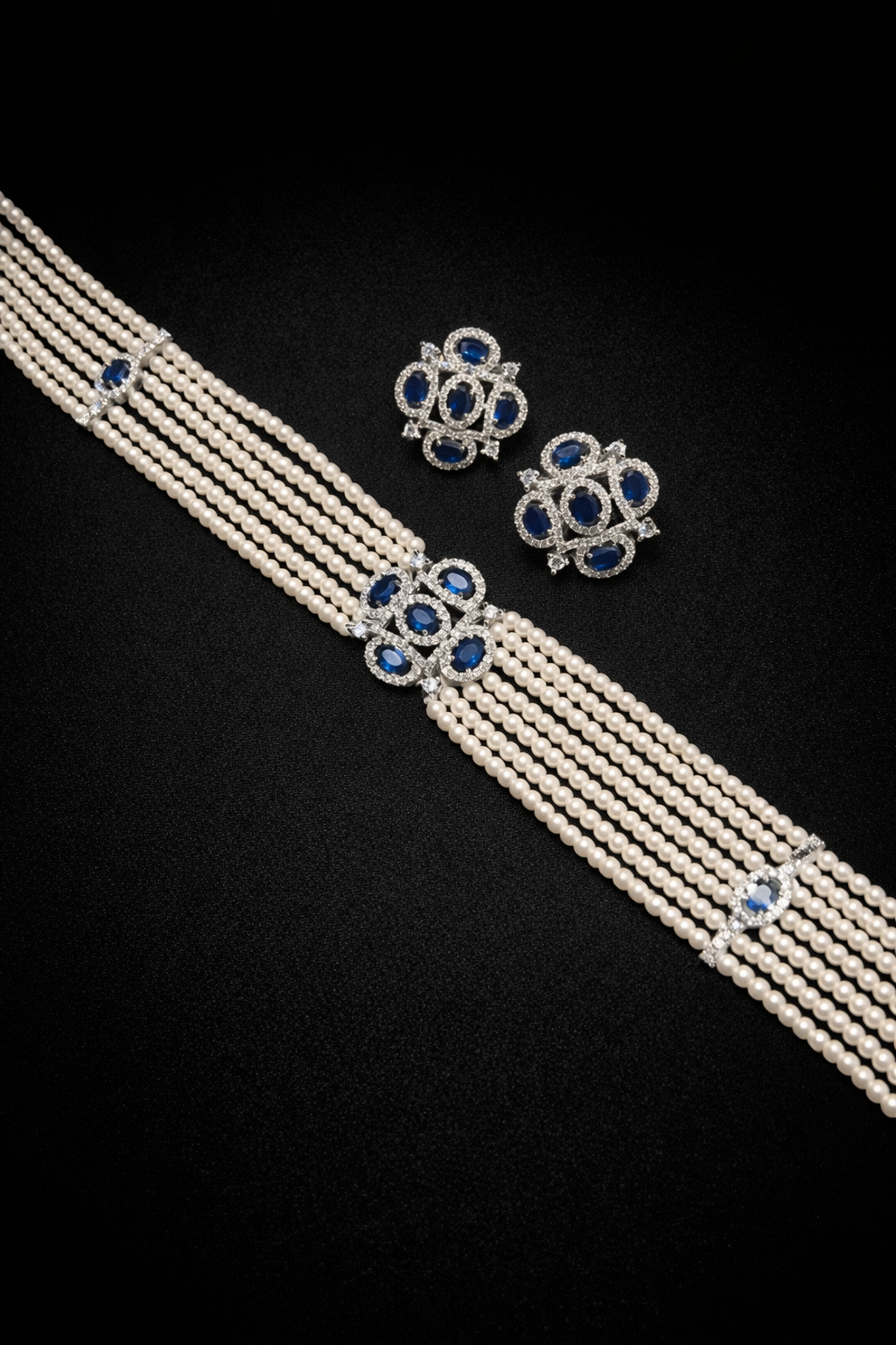 Royal Sapphire Pearl Choker Set